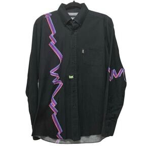 VTG Brooks & Dunn Panhandle Slim Neon Ribbon Western Shirt Black USA 15.5 34